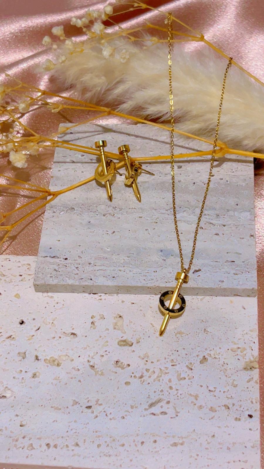 Nail necklace and earrings set