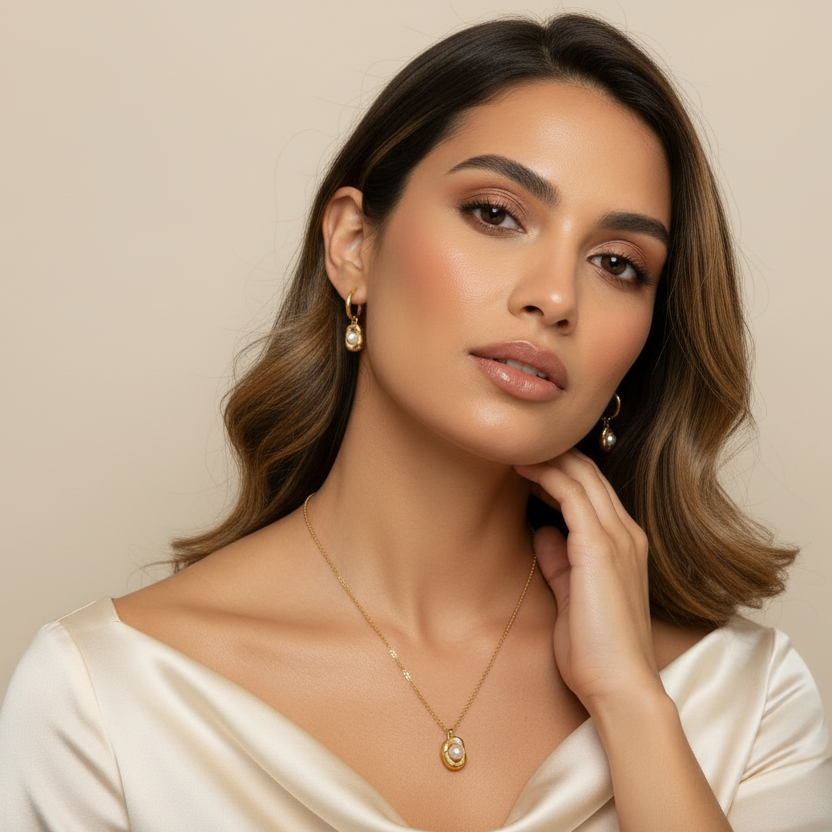 Deep Pearl Necklace and Earrings set