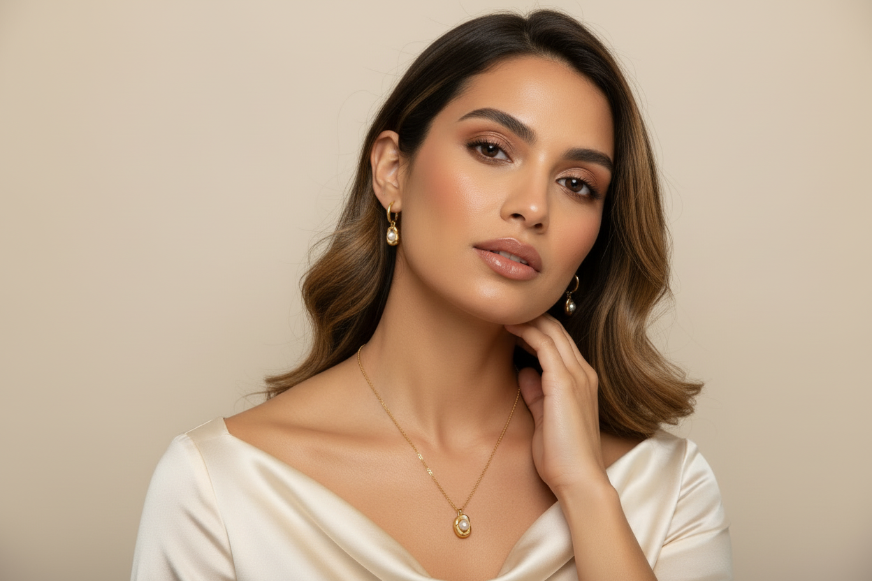 Deep Pearl Necklace and Earrings set